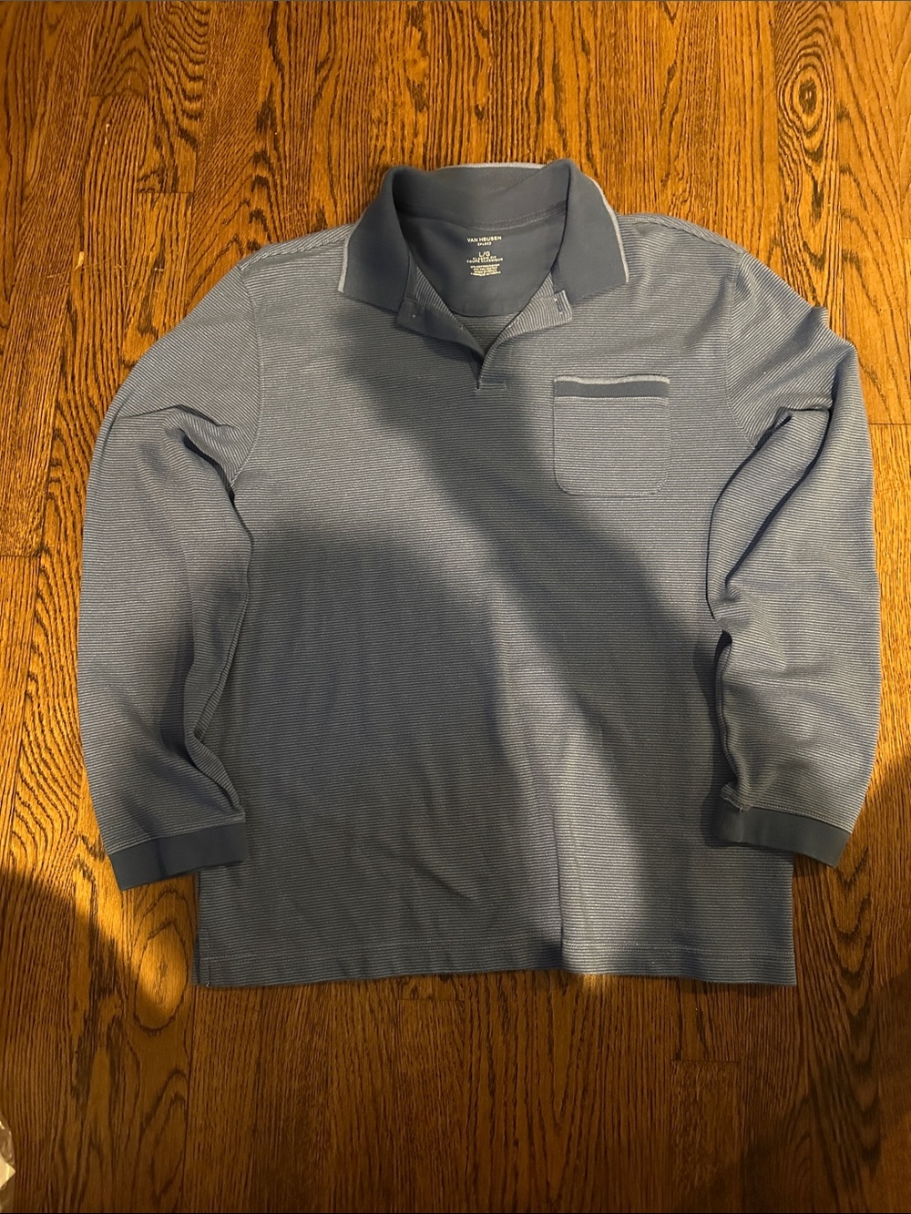 Van Heusen Men's Slate Blue Long-Sleeve Polo with Chest Pocket